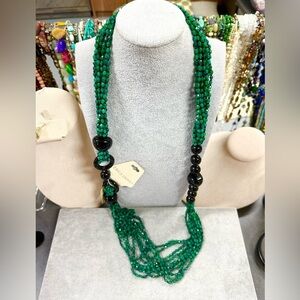 Erica Lyons Green Multi Strand Long Faceted Green Acrylic Beaded Necklace